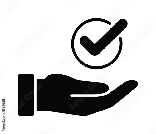 Hand holding vector check mark symbolizing approval