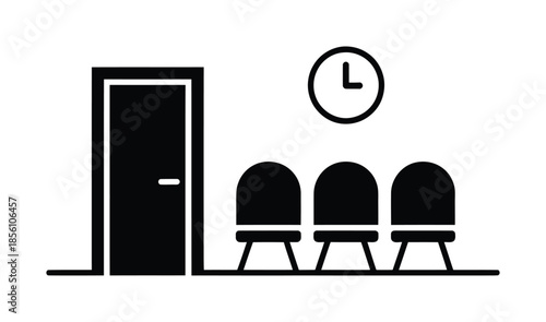 Vector illustration of waiting area with chairs and clock