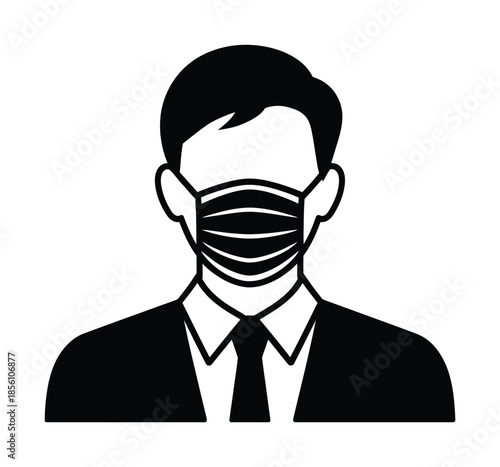 Vector illustration shows man in suit wearing face mask