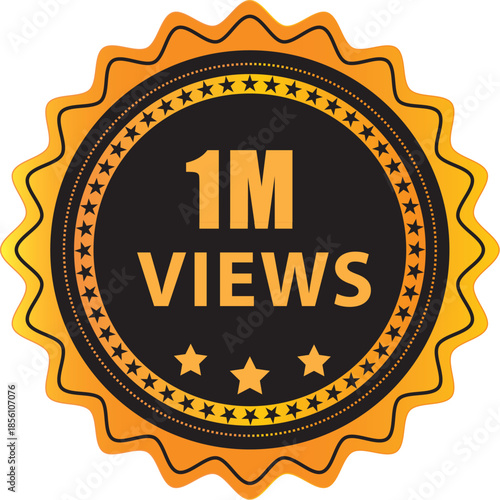 1M views badge milestone vector with gold seal stars and social media achievement icon pro