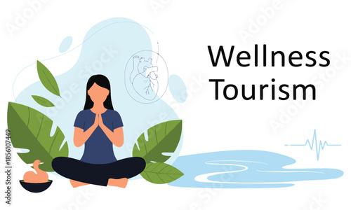 Woman Meditating for Wellness Tourism Keywords: activity, adult, balance, calm, calm down