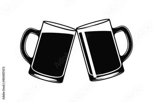 Beer Mugs Clinking Vector Illustration Two Cheers Beer Glasses Toasting Icon for Bar, Pub, and Celebration Design