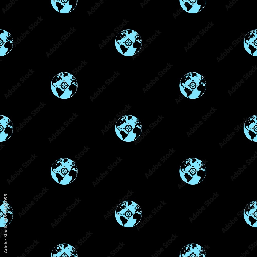Obraz premium Earth compass seamless pattern isolated on black background