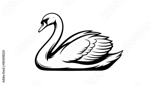Swan in Silhouette: A sleek, minimalist illustration of a swan gracefully floating, its form defined by clean lines and elegant curves.