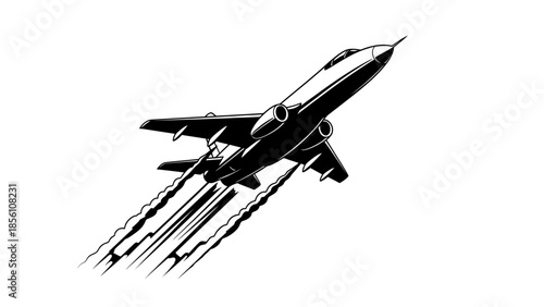 Soaring Silhouette: A sleek jet plane takes flight, leaving a trail of powerful smoke behind, showcasing speed and technological prowess.
