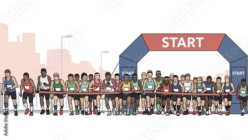 A diverse crowd of business people and silhouettes walking through the city street illustrates professional teamwork and a group meeting in a modern vector design