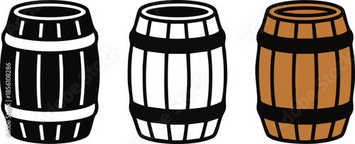 Wooden keg, barrel icon. Line, glyph and filled outline colorful version, Beer barrel outline and filled vector sign. Bar symbol, logo illustration. Different style icons set. Vector graphics