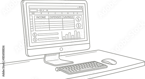 Financial budgeting concept on a desktop computer vector graphic