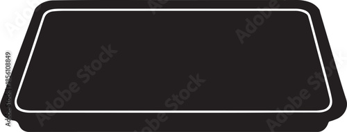 Black silhouette of a rectangular tray with a raised white border on a white background Keywords: tray, rectangular
