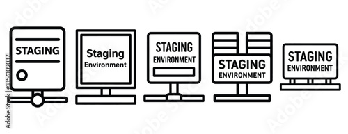 staging environment outline icons collection with multiple styles.