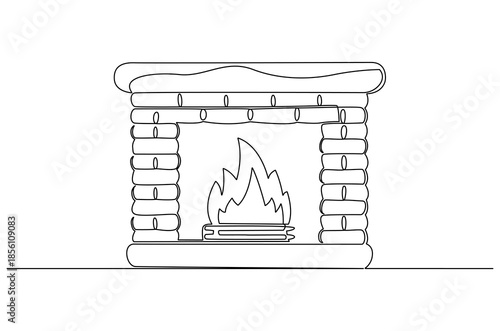 Continuous one line drawing of Fireplace for house heater. Single line drawing illustration of Heater for house. Cozy Fireplaces and Chimney Heating concept vector art. Doodle line illustration.