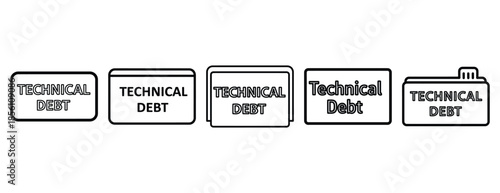 technical debt outline icons collection with multiple styles.