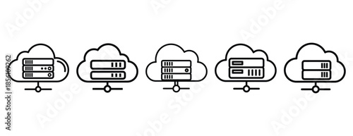 cloud server outline icons collection with multiple styles.
