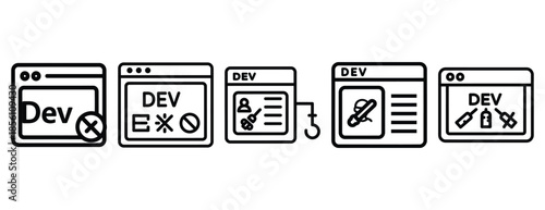 dev environment outline icons collection with multiple styles.