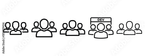 dev team collaboration outline icons collection with multiple styles.