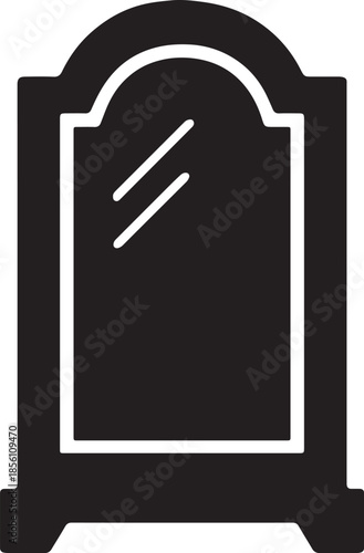 Arched Mirror with a Thick Frame and Reflective Surface Silhouette on White Background