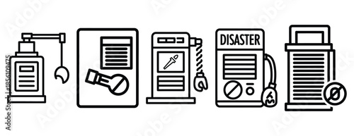 disaster recovery outline icons collection with multiple styles.