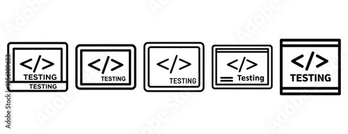 code testing outline icons collection with multiple styles.