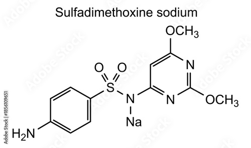 Sulfadimethoxine sodium, chemical structure of sulfadimethoxine sodium, drug substance