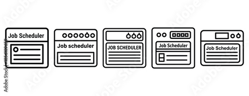 job scheduler outline icons collection with multiple styles.