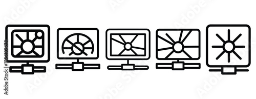 network configuration outline icons collection with multiple styles.