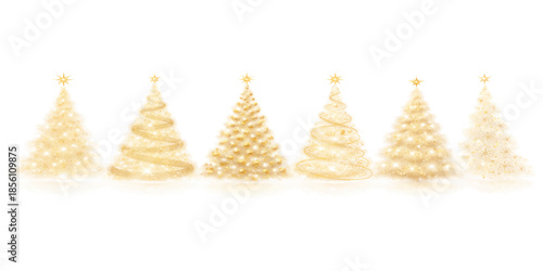Golden Christmas tree isolated with a festive gold star decoration for the holiday season