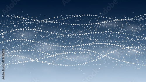 Abstract design featuring cascading strings of glowing white dots creating a festive holiday border against a dark to light blue gradient background.