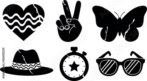 Summer vacation icons heart peace butterfly hat stopwatch sunglasses vector illustration 