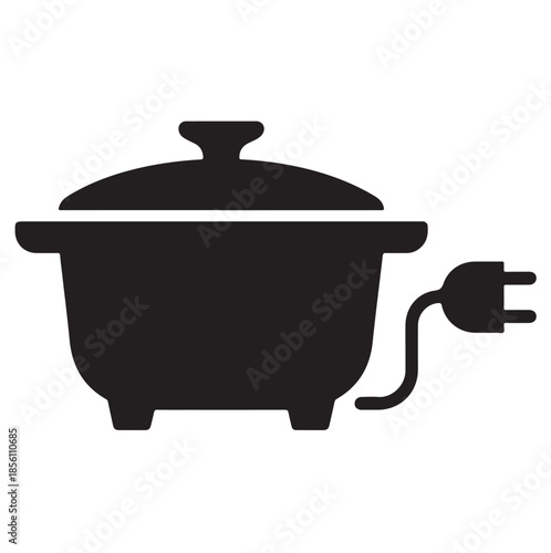 Black icon of electric cooker with lid and power cord