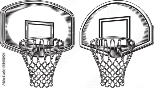 Hand drawn style Basketball hoop silhouette set isolated on transparent background