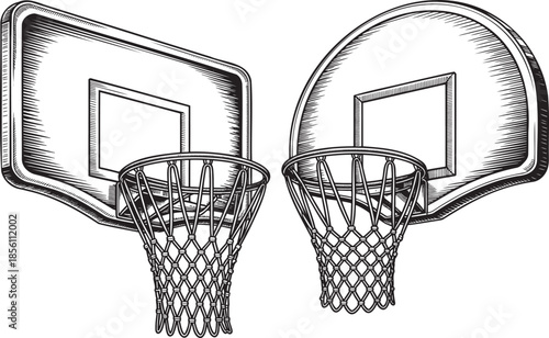 Hand drawn style Basketball hoop silhouette set isolated on transparent background