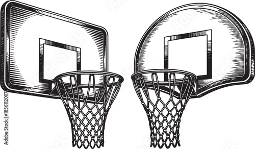 Hand drawn style Basketball hoop silhouette set isolated on transparent background