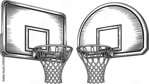 Hand drawn style Basketball hoop silhouette set isolated on transparent background