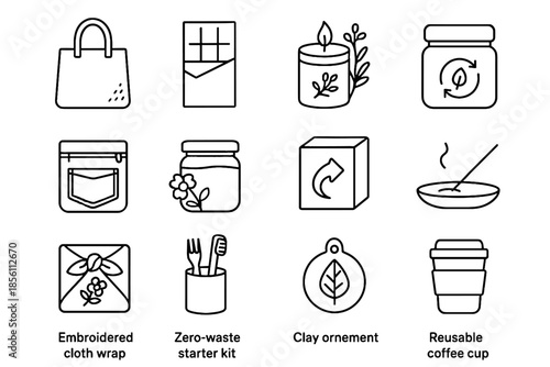 Gift embroidered holder notepad starter icon reusable icons candle packaging eco vector