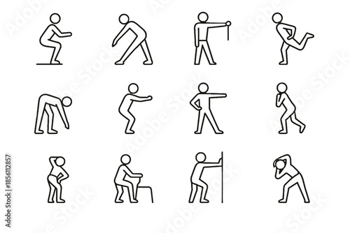 Icon side toe forward micro squat workout raised knee crunch touch vector