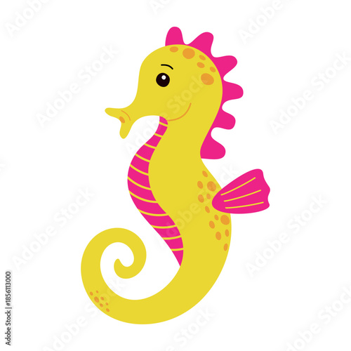 Hand drawn seahorse. Cute sea creature. Marine life, underwater character for kids. Isolated vector illustration.