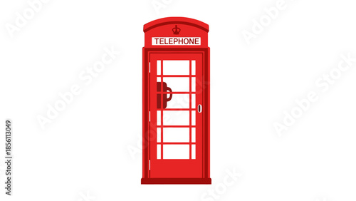 Iconic Red British Telephone Box, Classic UK Public Communication Booth