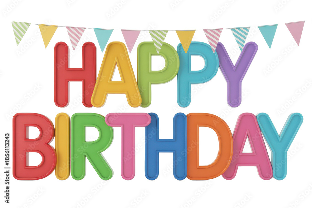 Fototapeta premium Happy Birthday Colorful Letters and Pennants