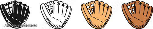 Baseball Glove Clipart Set - Outline, Silhouette and Colored