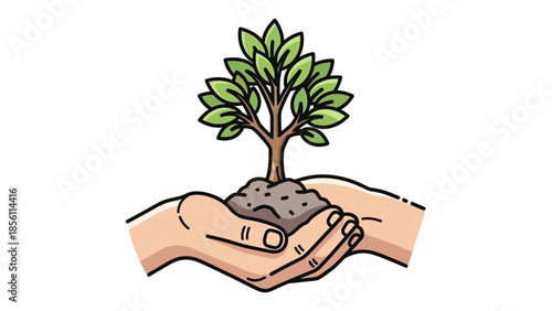 Hands Holding Small Green Plant Soil.