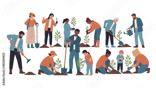 People Planting Trees Together in Community.