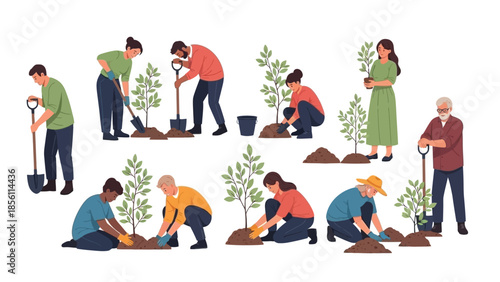People Planting Trees in Community Effort.