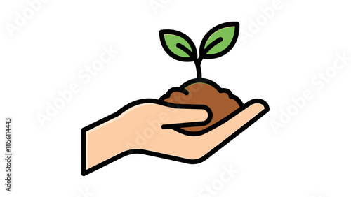 Hand Holding Small Green Plant Sapling.