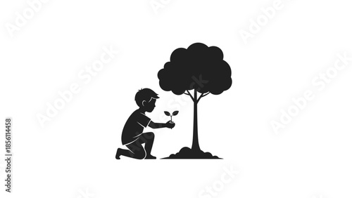 Man Planting a Tree Silhouette.