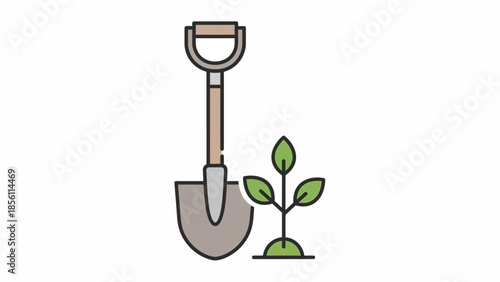 Shovel and Small Green Plant Illustration.