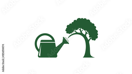 Watering Can and Tree Silhouette Illustration.