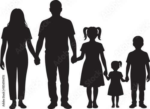 Family Silhouette SVG Holding Hands in a Straight Line – Minimal Vector Illustration