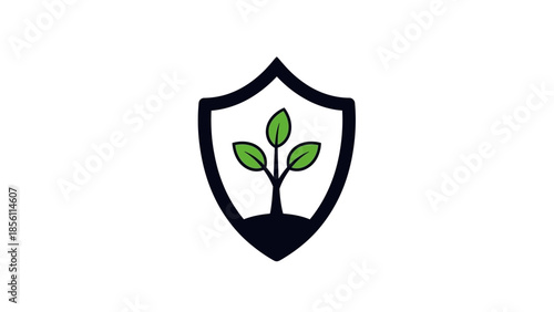 Shield with Sprouting Seedling Graphic Logo.