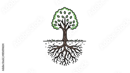 Illustration of Tree with Exposed Roots.