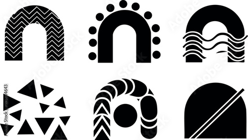 Abstract black and white geometric arches vector design elements for creative projects 